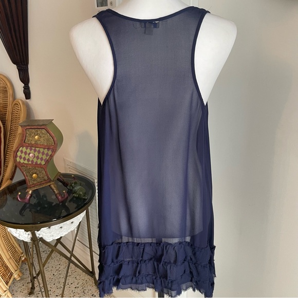 Anthropologie Odille Navy Blue Sheer Swing Top! Great condition! 4 - Picture 5 of 11